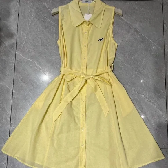 ALO Yoga Light Yellow Sleeveless Midi Dress - Picture 1 of 3